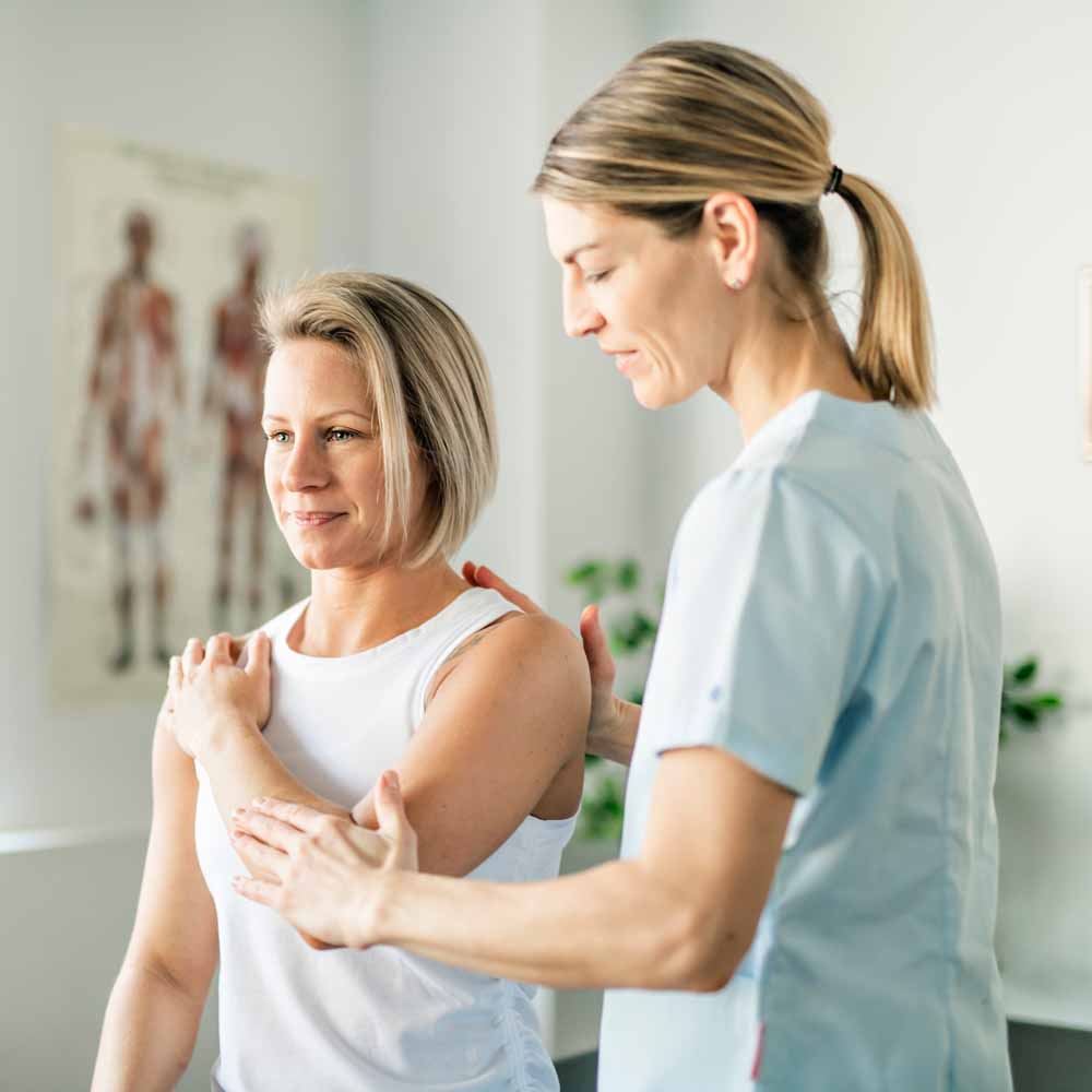 Woman with clinician