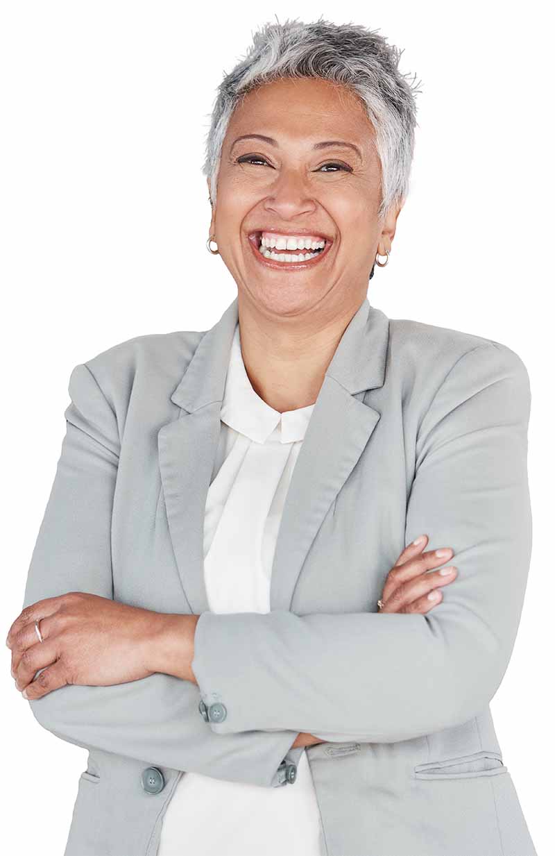 Professional woman in grey suit