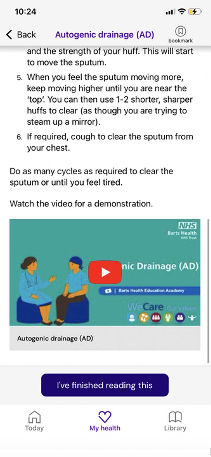 Living With app screenshot - Autogenic drainage (AD)