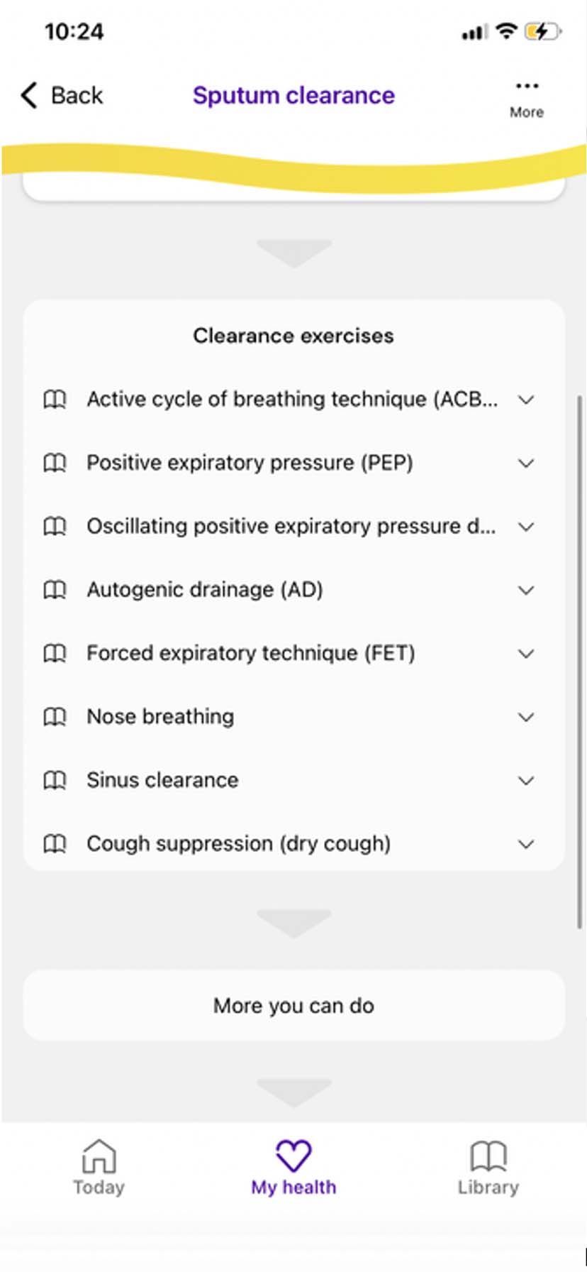 Living With app screenshot - Sputum Clearance